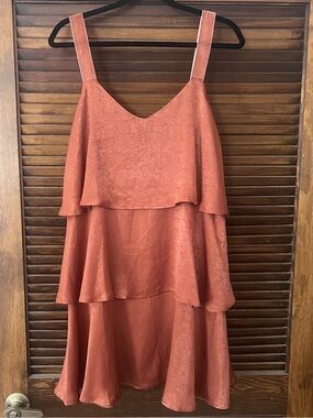 Rust Tiered Ruffle Cami Dress satin